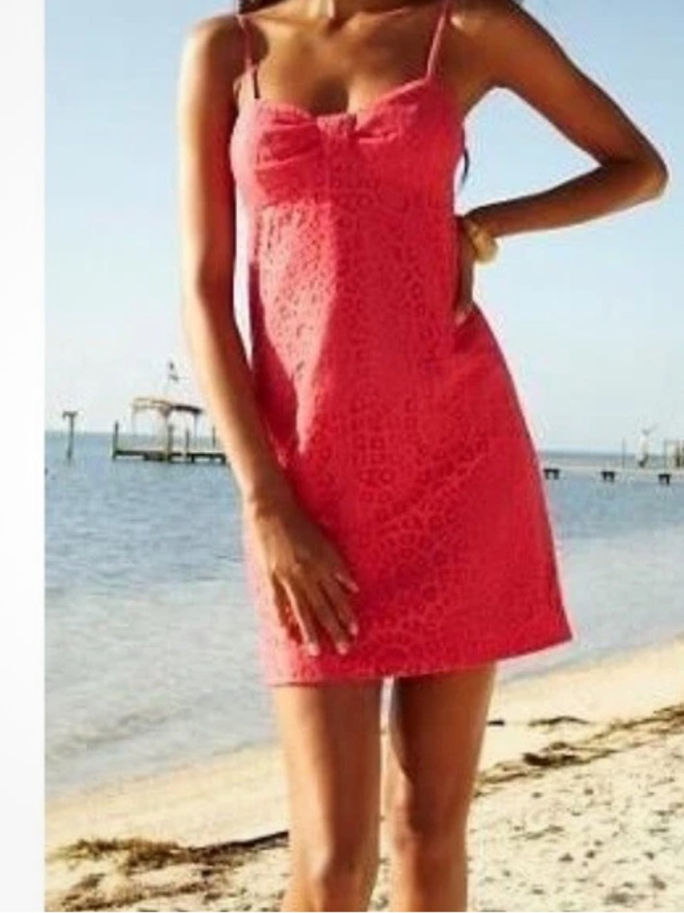 Lilly Pulitzer Karina Lace Dress in Lipstick Pink Size 6 Spaghetti Strap Party